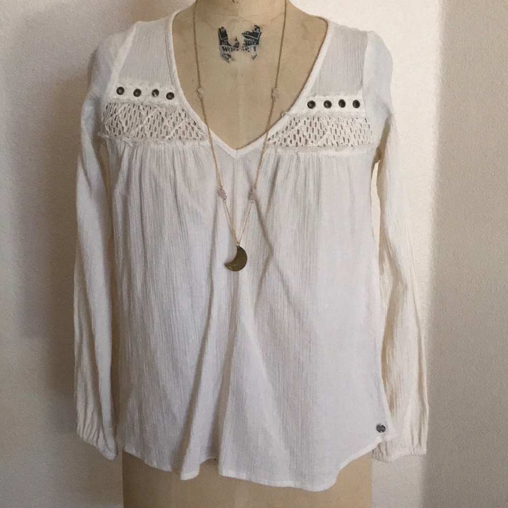 Rip Curl Gauze Boho Cream Peasant Blouse Cream XS